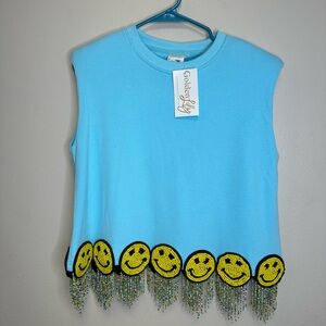 Queen of sparkles nwt beaded smiley fringe top